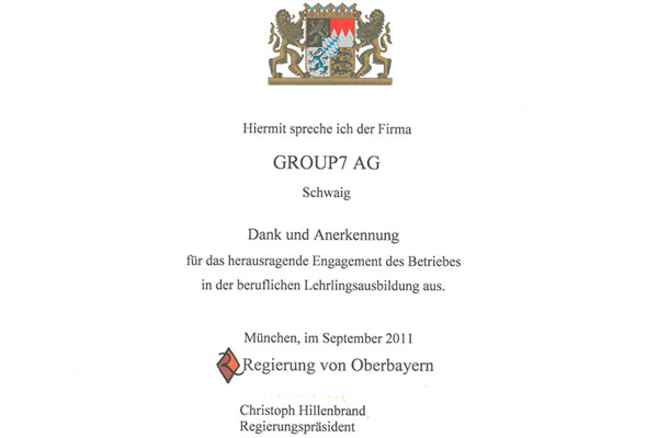 Dank und Anerkennung für herausragendes Engagement in der Lehrlingsausbildung, Regierung von Oberbayern